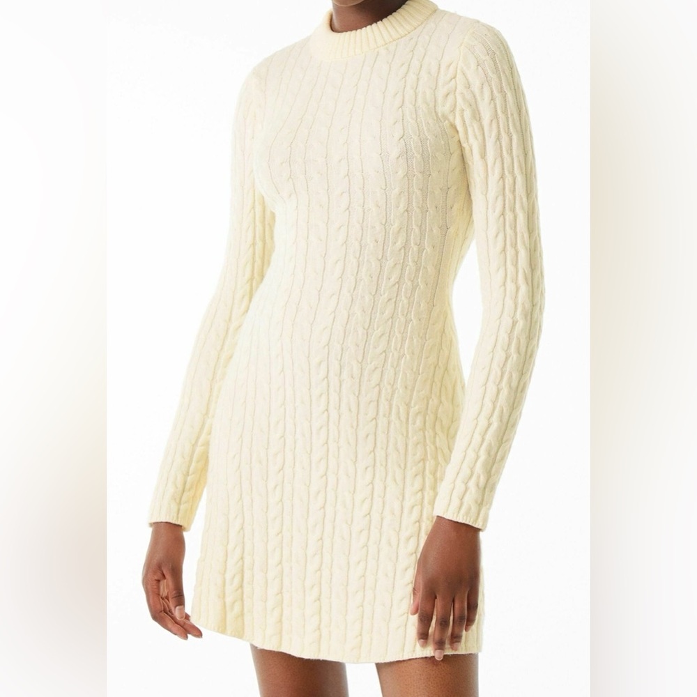 NWT Theory Cable Knit Long Sleeve Mini Dress - Ivory - M